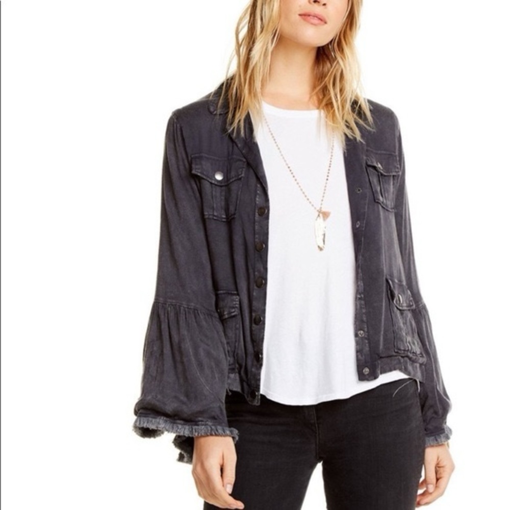 Chaser Gray Vintage Wash Lightweight Utiliy Jacket Flate Belled Sleeves Sz M